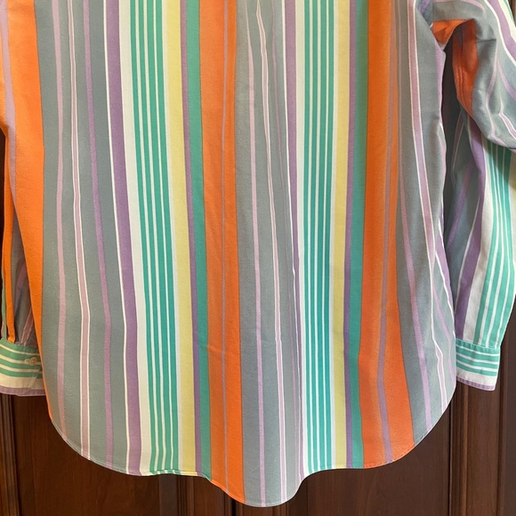 Vintage 80s Ralph Lauren Pastel Rainbow Stripe Cotton Long Sleeve Dress Shirt XL - Picture 6 of 16